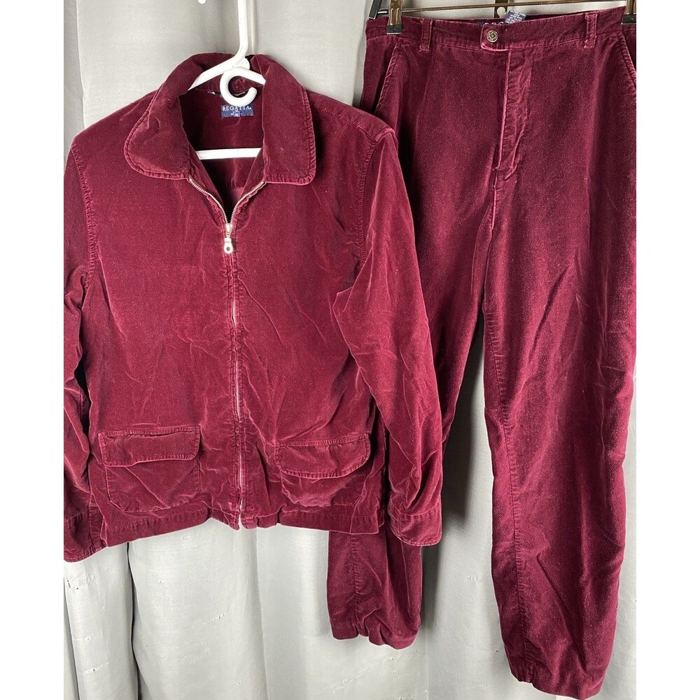 Vintage Regatta Est 1909 Womens Sz M/12 Maroon Velvet Pants & Jacket